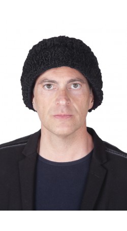 Black Persian Karakul fur hat. Hat with turned-up brim, double-sided fur